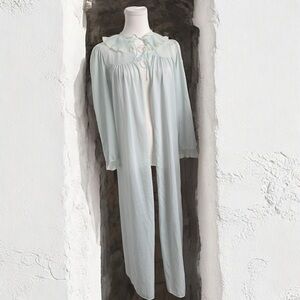 Vintage 1960s Sheer Pastel Baby Blue Nylon Robe – Long Sleeve Peignoir S/M